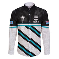 Custom Fiji Rugby Family Matching Mermaid Dress and Hawaiian Shirt Fijian 7s With Tapa Pattern LT05 Dad's Shirt - Long Sleeve White - Polynesian Pride