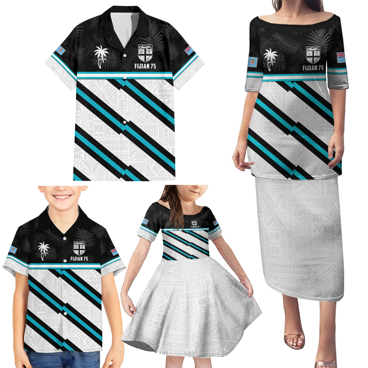 Custom Fiji Rugby Family Matching Puletasi and Hawaiian Shirt Fijian 7s With Tapa Pattern LT05 - Polynesian Pride