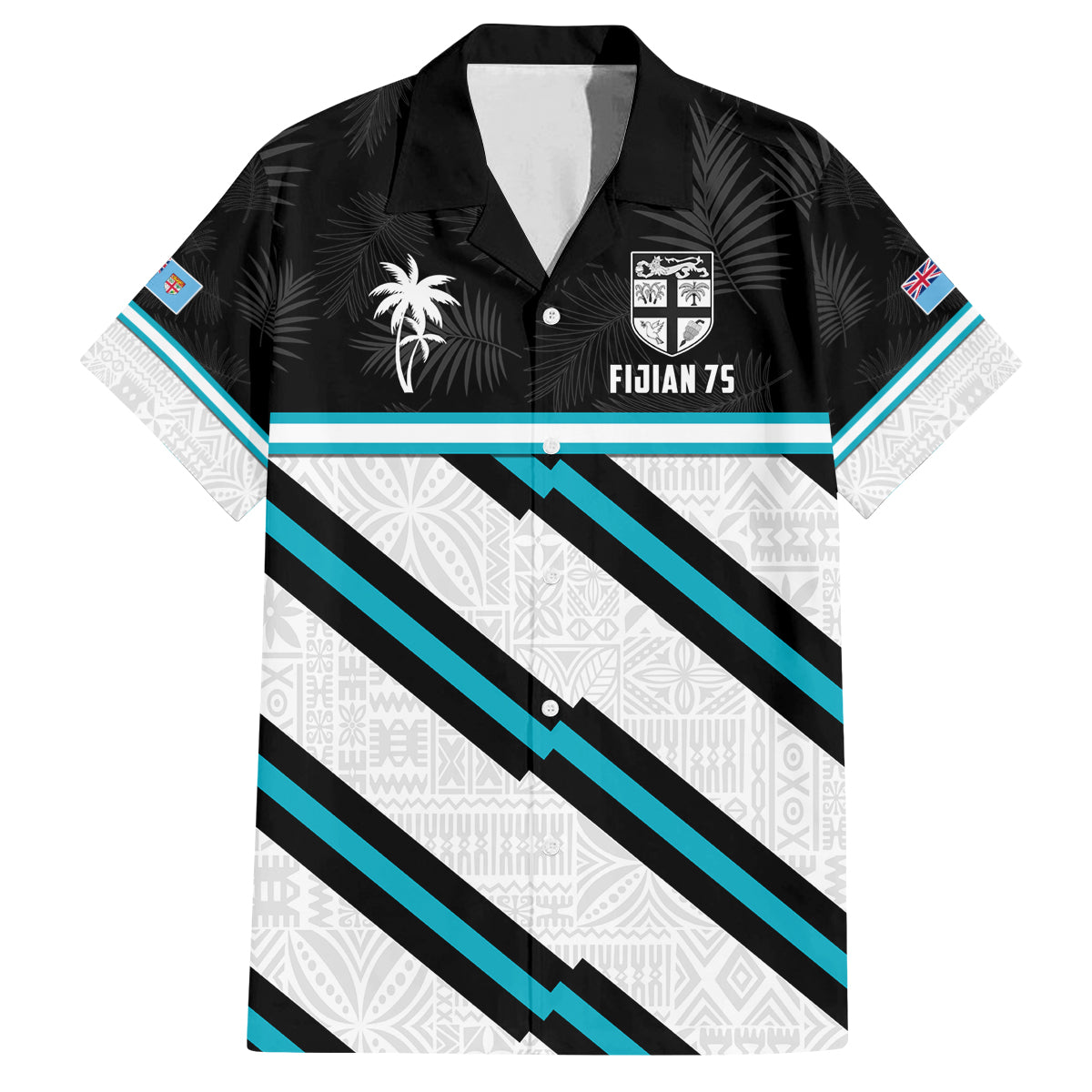 Custom Fiji Rugby Family Matching Summer Maxi Dress and Hawaiian Shirt Fijian 7s With Tapa Pattern LT05 Dad's Shirt - Short Sleeve White - Polynesian Pride
