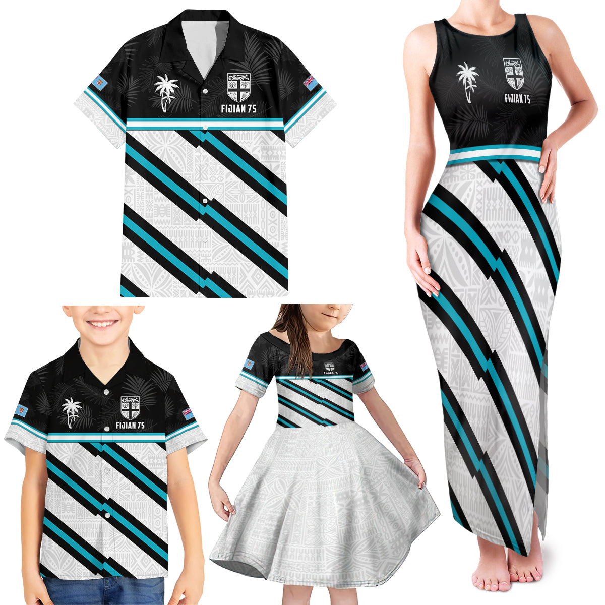 Custom Fiji Rugby Family Matching Tank Maxi Dress and Hawaiian Shirt Fijian 7s With Tapa Pattern LT05 - Polynesian Pride