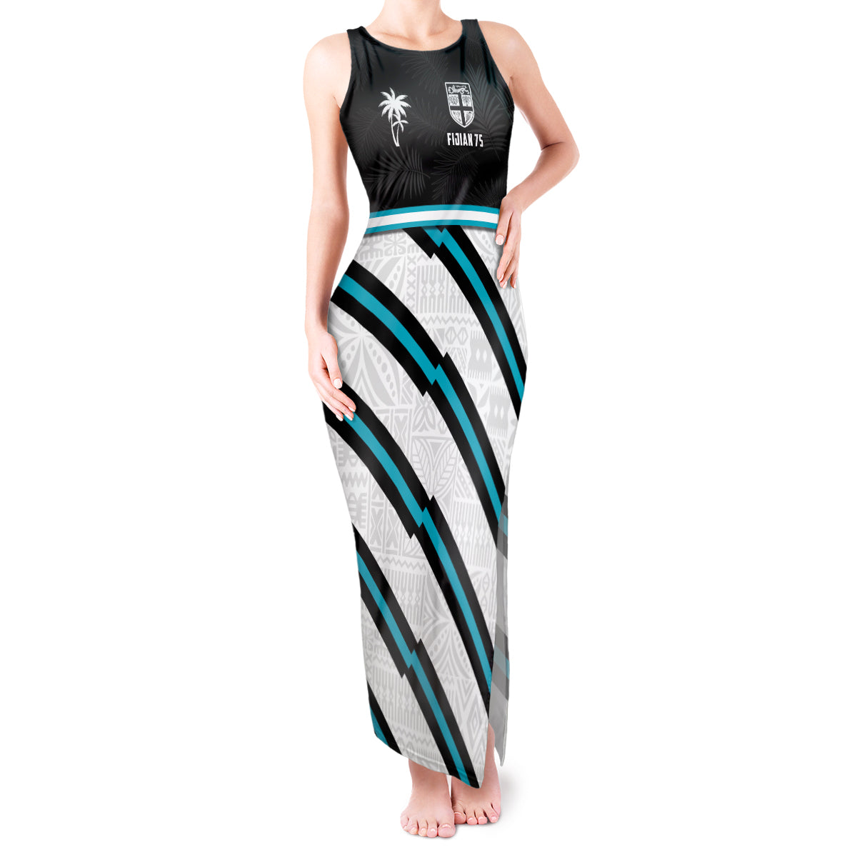 Custom Fiji Rugby Tank Maxi Dress Fijian 7s With Tapa Pattern LT05 Women White - Polynesian Pride