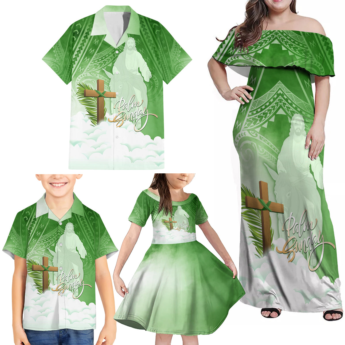 Happy Palm Sunday Family Matching Off Shoulder Maxi Dress and Hawaiian Shirt With Polynesian Pattern LT05 - Polynesian Pride