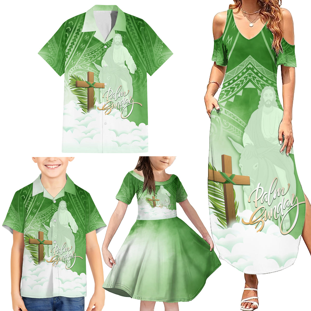 Happy Palm Sunday Family Matching Summer Maxi Dress and Hawaiian Shirt With Polynesian Pattern LT05 - Polynesian Pride