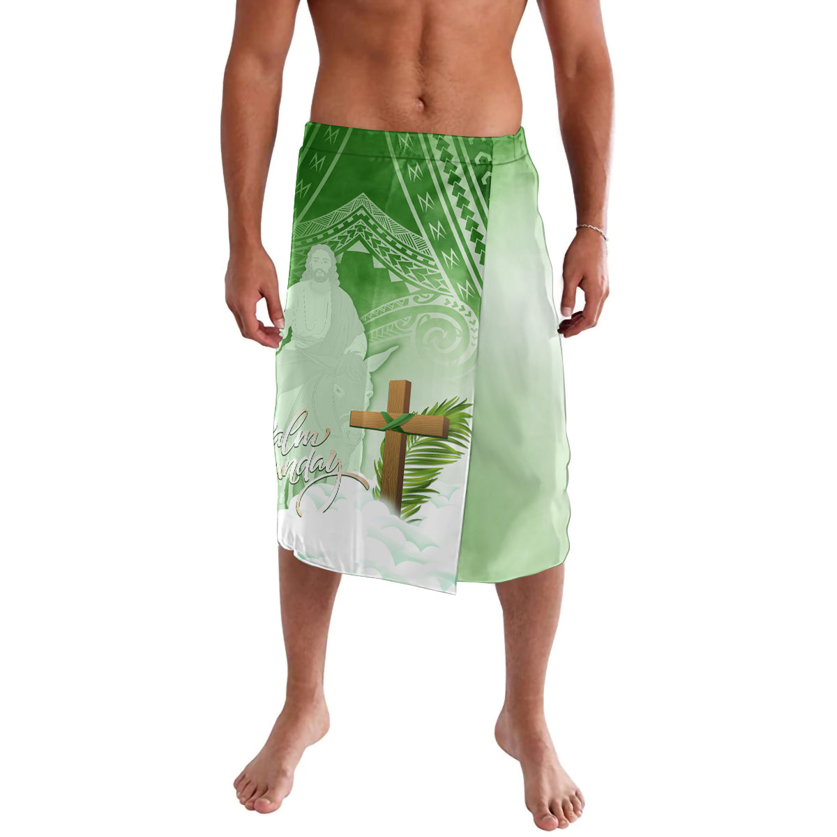 Happy Palm Sunday Lavalava With Polynesian Pattern LT05 Green - Polynesian Pride