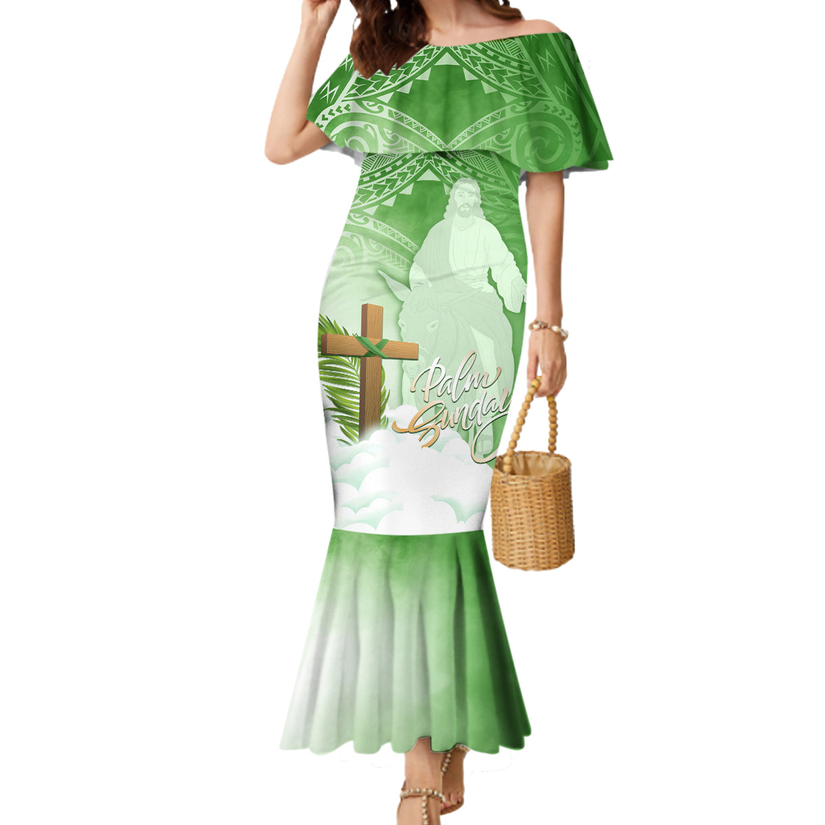 Happy Palm Sunday Mermaid Dress With Polynesian Pattern LT05 Women Green - Polynesian Pride