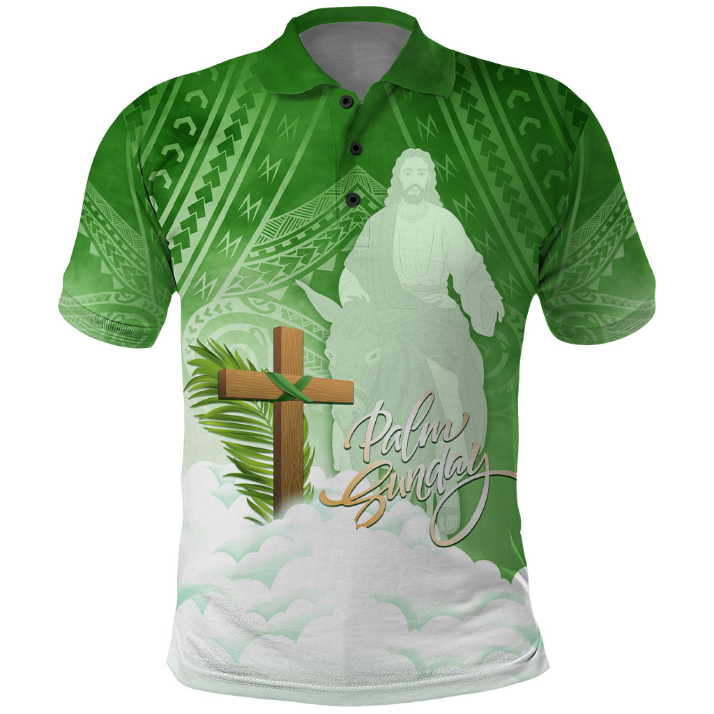 Happy Palm Sunday Polo Shirt With Polynesian Pattern LT05 Green - Polynesian Pride