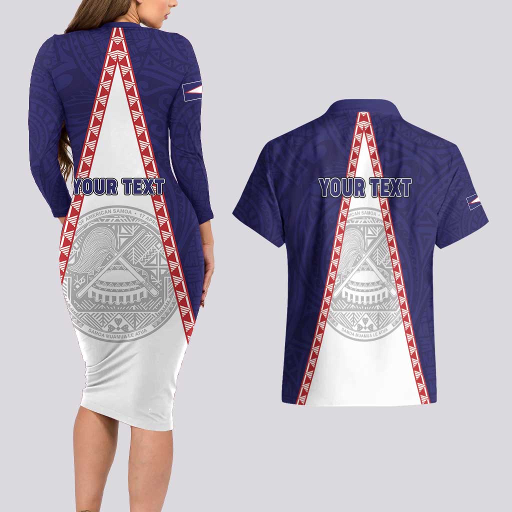 Personalised American Samoa Flag Day Couples Matching Long Sleeve Bodycon Dress and Hawaiian Shirt Flag Style