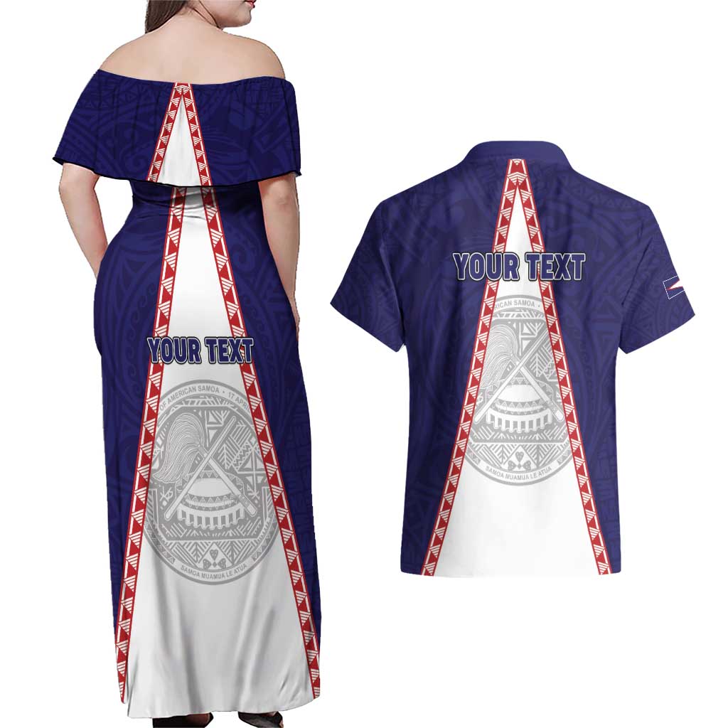 Personalised American Samoa Flag Day Couples Matching Off Shoulder Maxi Dress and Hawaiian Shirt Flag Style
