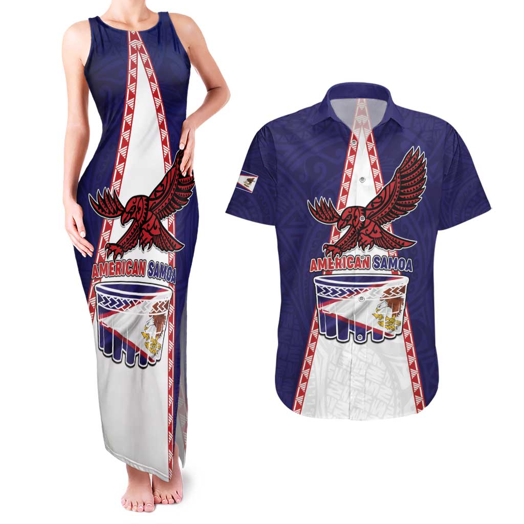 Personalised American Samoa Flag Day Couples Matching Tank Maxi Dress and Hawaiian Shirt Flag Style