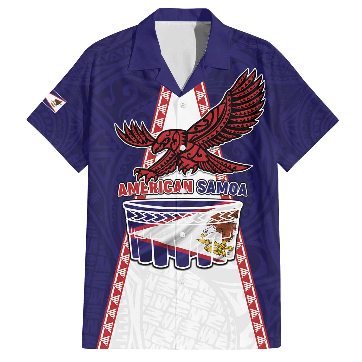Personalised American Samoa Flag Day Family Matching Off The Shoulder Long Sleeve Dress and Hawaiian Shirt Flag Style