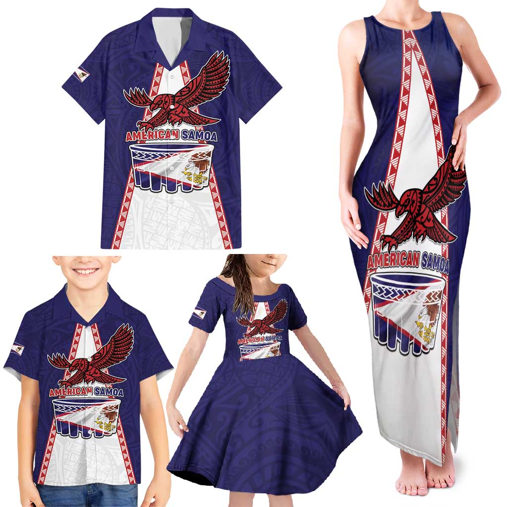 Personalised American Samoa Flag Day Family Matching Tank Maxi Dress and Hawaiian Shirt Flag Style