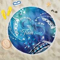 Polynesia Autism Awareness Beach Blanket Be In Awe Of My 'Tism LT05 One Size 150cm Blue - Polynesian Pride