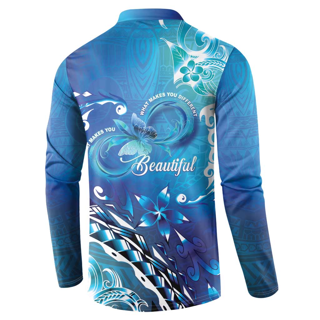 Polynesia Autism Awareness Button Sweatshirt Be In Awe Of My 'Tism LT05 - Polynesian Pride