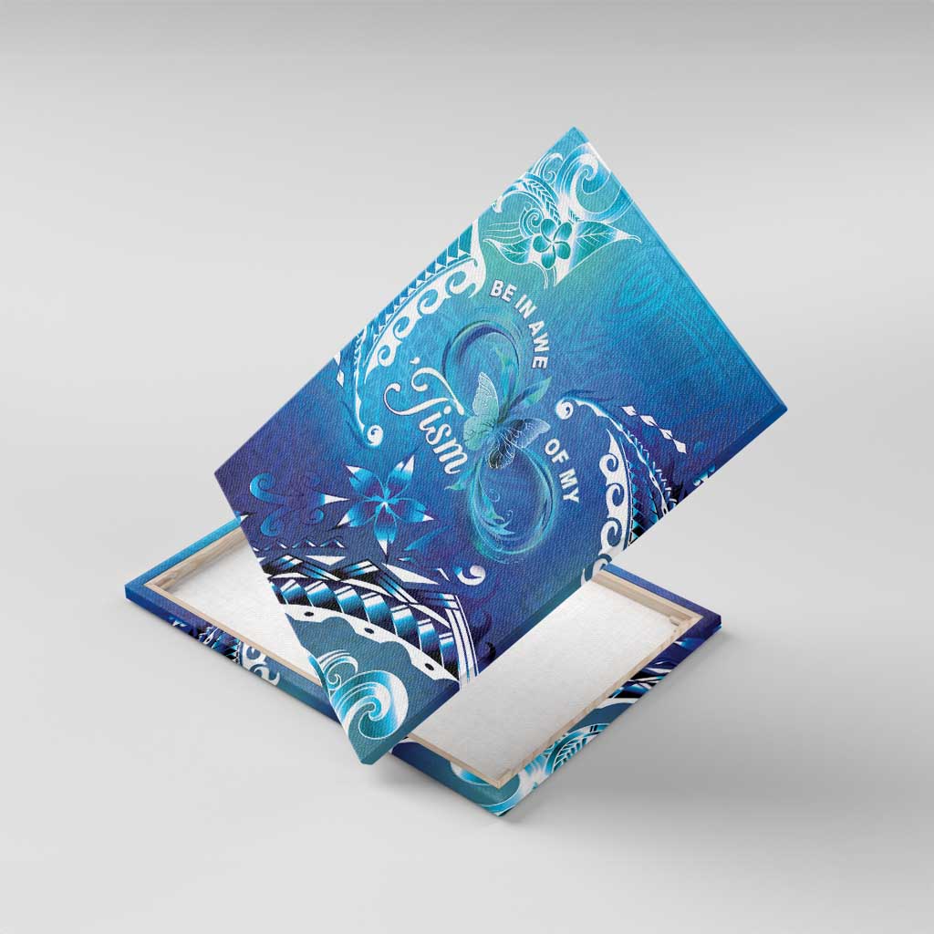 Polynesia Autism Awareness Canvas Wall Art Be In Awe Of My 'Tism LT05 With Frame Blue - Polynesian Pride