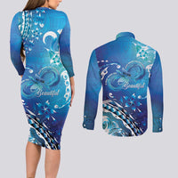 Polynesia Autism Awareness Couples Matching Long Sleeve Bodycon Dress and Long Sleeve Button Shirt Be In Awe Of My 'Tism LT05 - Polynesian Pride