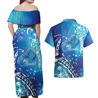 Polynesia Autism Awareness Couples Matching Off Shoulder Maxi Dress and Hawaiian Shirt Be In Awe Of My 'Tism LT05 - Polynesian Pride