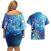 Polynesia Autism Awareness Couples Matching Off Shoulder Short Dress and Hawaiian Shirt Be In Awe Of My 'Tism LT05 - Polynesian Pride