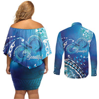 Polynesia Autism Awareness Couples Matching Off Shoulder Short Dress and Long Sleeve Button Shirt Be In Awe Of My 'Tism LT05 - Polynesian Pride