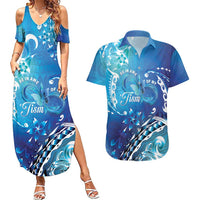 Polynesia Autism Awareness Couples Matching Summer Maxi Dress and Hawaiian Shirt Be In Awe Of My 'Tism LT05 Blue - Polynesian Pride