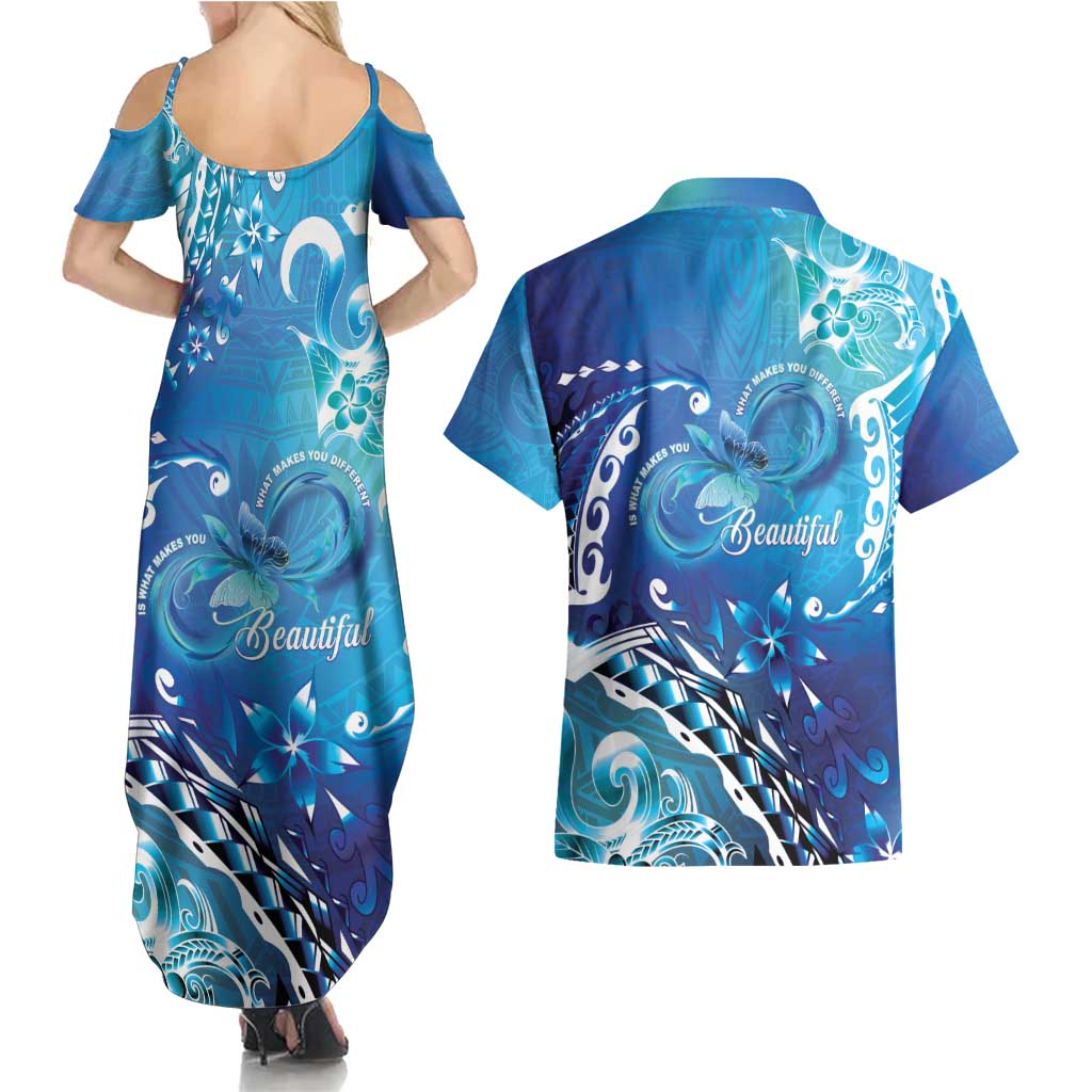 Polynesia Autism Awareness Couples Matching Summer Maxi Dress and Hawaiian Shirt Be In Awe Of My 'Tism LT05 - Polynesian Pride