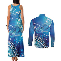 Polynesia Autism Awareness Couples Matching Tank Maxi Dress and Long Sleeve Button Shirt Be In Awe Of My 'Tism LT05 - Polynesian Pride