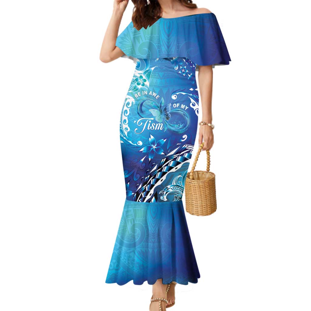 Polynesia Autism Awareness Family Matching Mermaid Dress and Hawaiian Shirt Be In Awe Of My 'Tism