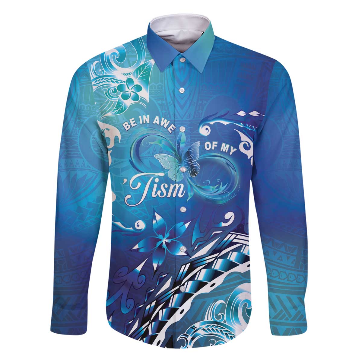 Polynesia Autism Awareness Family Matching Off The Shoulder Long Sleeve Dress and Hawaiian Shirt Be In Awe Of My 'Tism