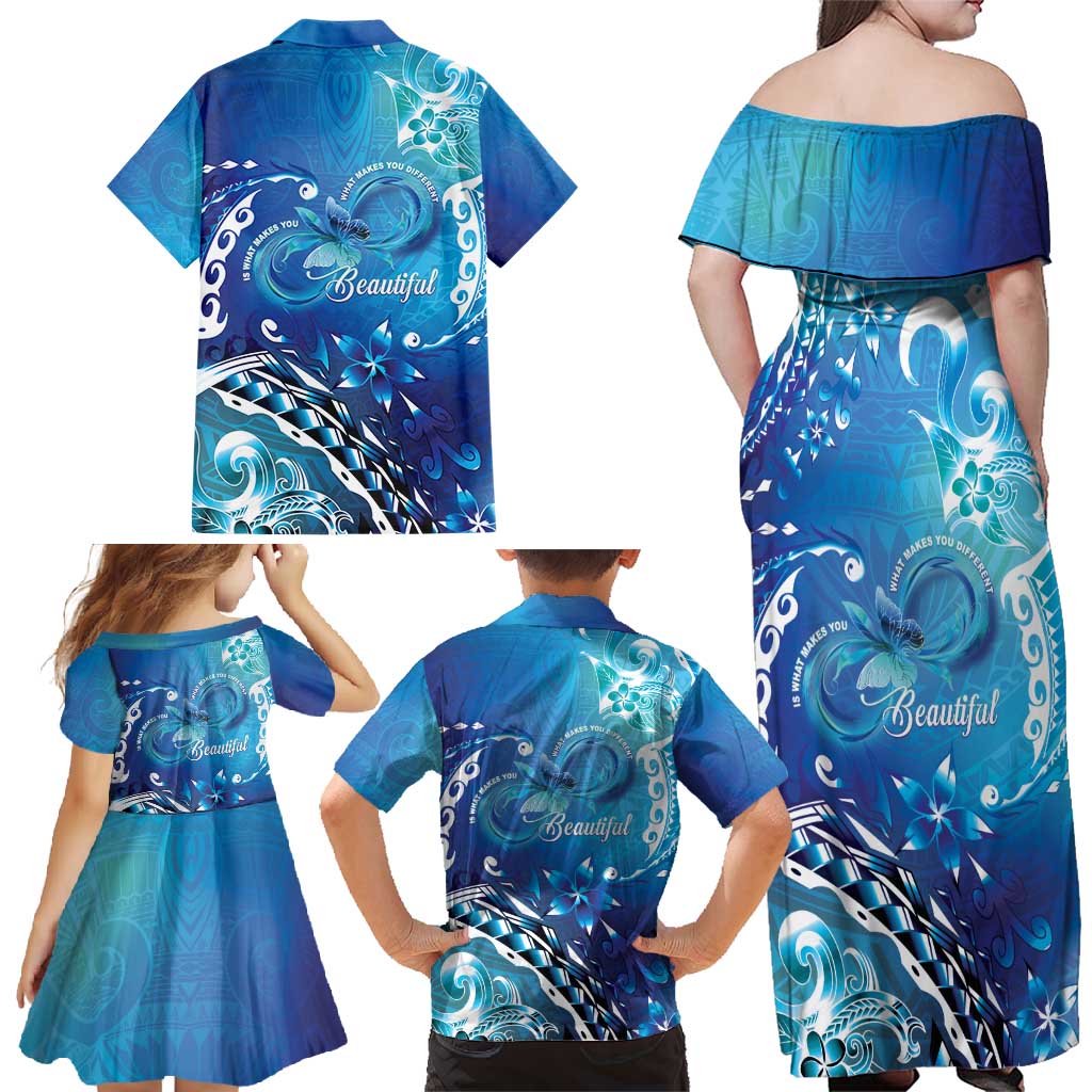 Polynesia Autism Awareness Family Matching Off Shoulder Maxi Dress and Hawaiian Shirt Be In Awe Of My 'Tism