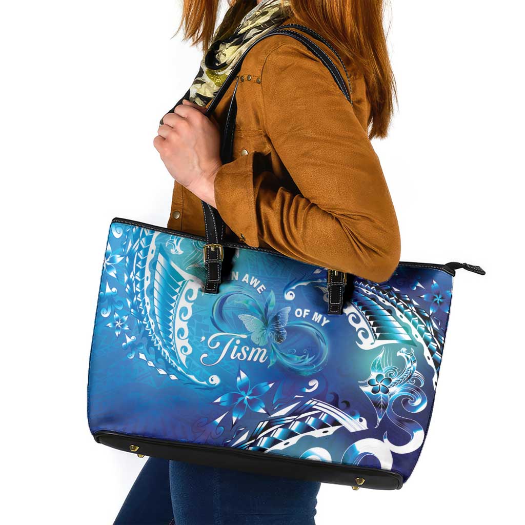 Polynesia Autism Awareness Leather Tote Bag Be In Awe Of My 'Tism