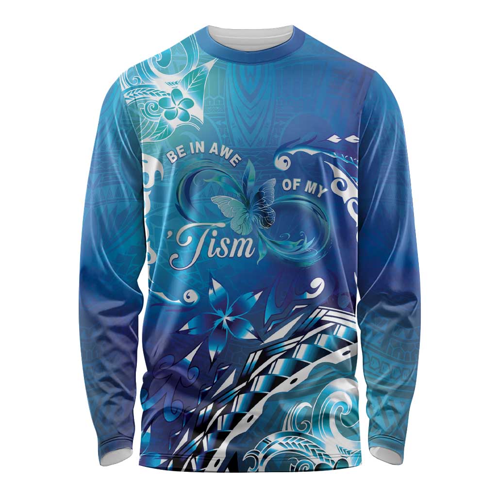 Polynesia Autism Awareness Long Sleeve Shirt Be In Awe Of My 'Tism LT05 Unisex Blue - Polynesian Pride