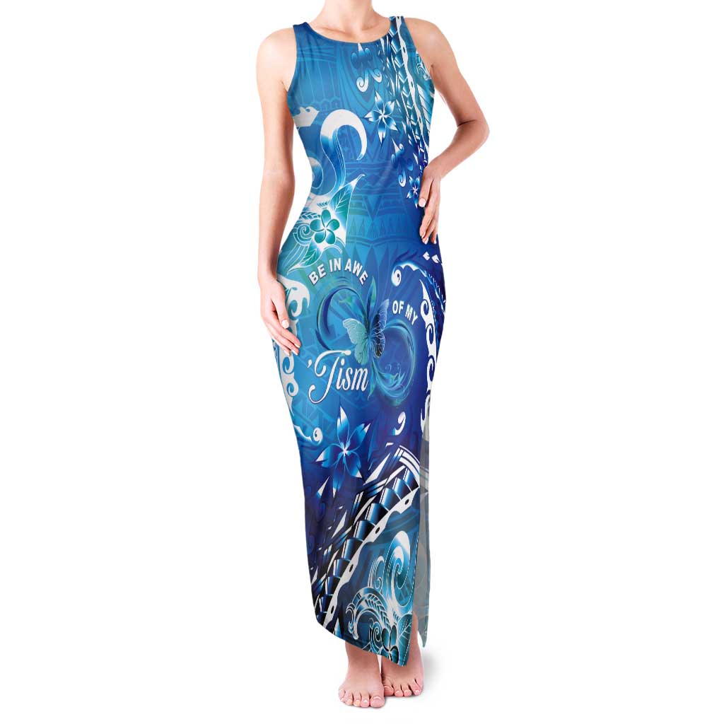 Polynesia Autism Awareness Tank Maxi Dress Be In Awe Of My 'Tism LT05 Women Blue - Polynesian Pride