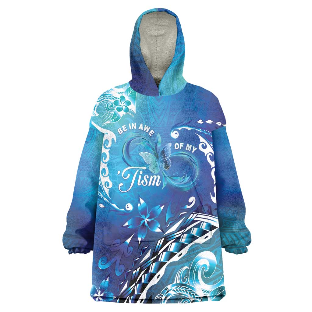 Polynesia Autism Awareness Wearable Blanket Hoodie Be In Awe Of My 'Tism LT05 One Size Blue - Polynesian Pride