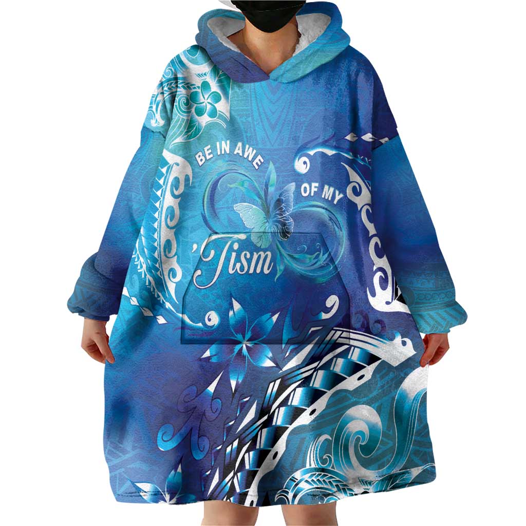 Polynesia Autism Awareness Wearable Blanket Hoodie Be In Awe Of My 'Tism LT05 - Polynesian Pride