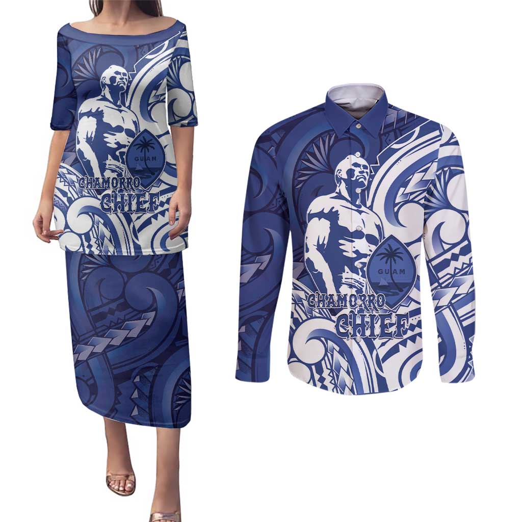 Guam Chief Kepuha Couples Matching Puletasi and Long Sleeve Button Shirt Chamorro Pride