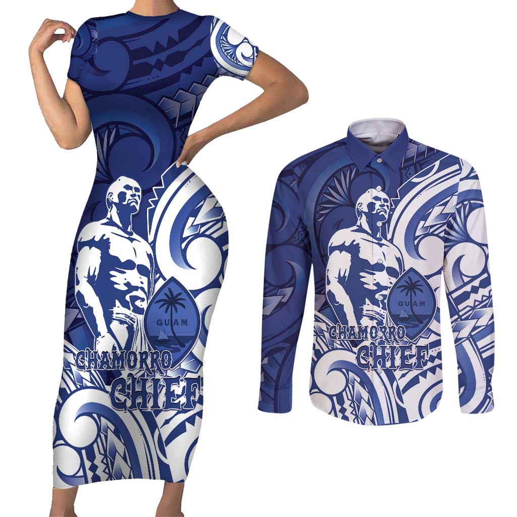 Guam Chief Kepuha Couples Matching Short Sleeve Bodycon Dress and Long Sleeve Button Shirt Chamorro Pride