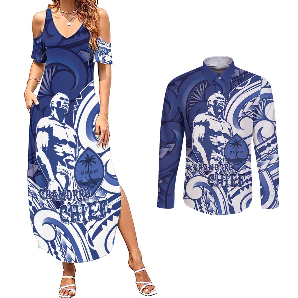 Guam Chief Kepuha Couples Matching Summer Maxi Dress and Long Sleeve Button Shirt Chamorro Pride