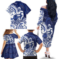 Guam Chief Kepuha Family Matching Off The Shoulder Long Sleeve Dress and Hawaiian Shirt Chamorro Pride