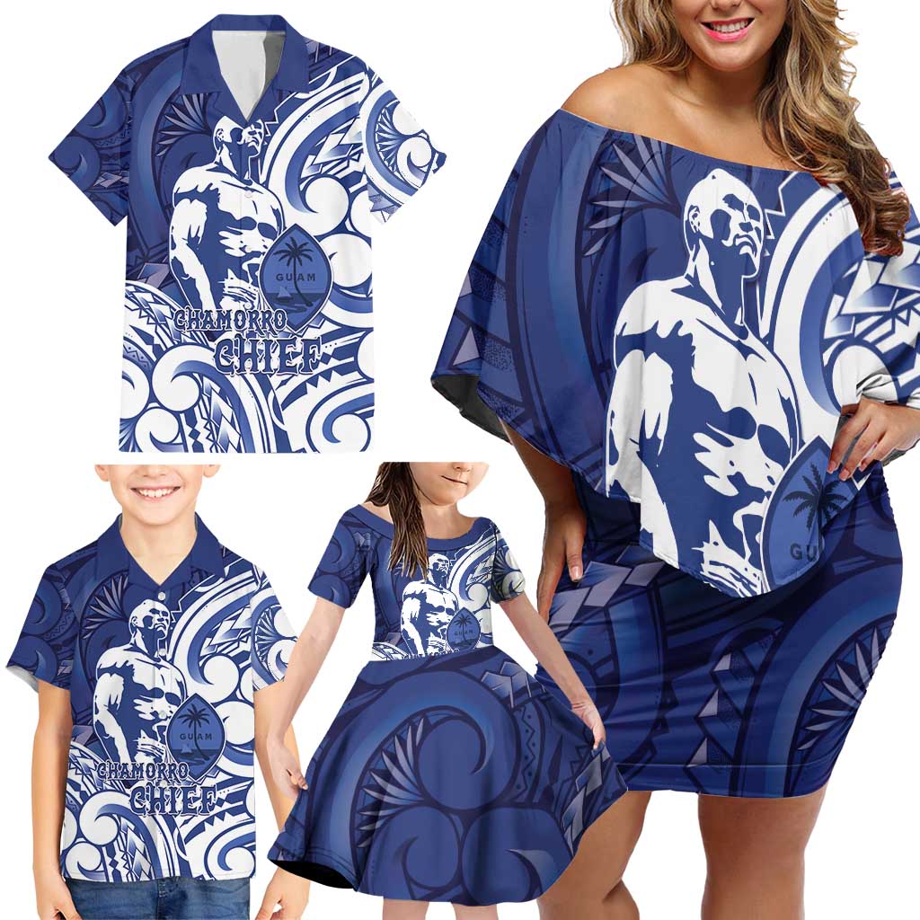 Guam Chief Kepuha Family Matching Off Shoulder Short Dress and Hawaiian Shirt Chamorro Pride