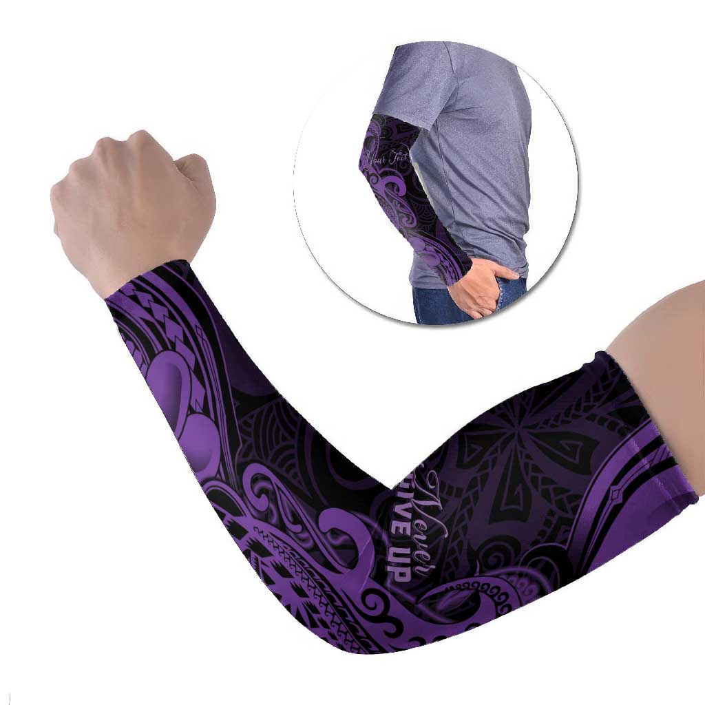 Personalised Lupus Warrior Arm Sleeves Never Give Up Polynesian Style LT05 Set of 2 Purple - Polynesian Pride