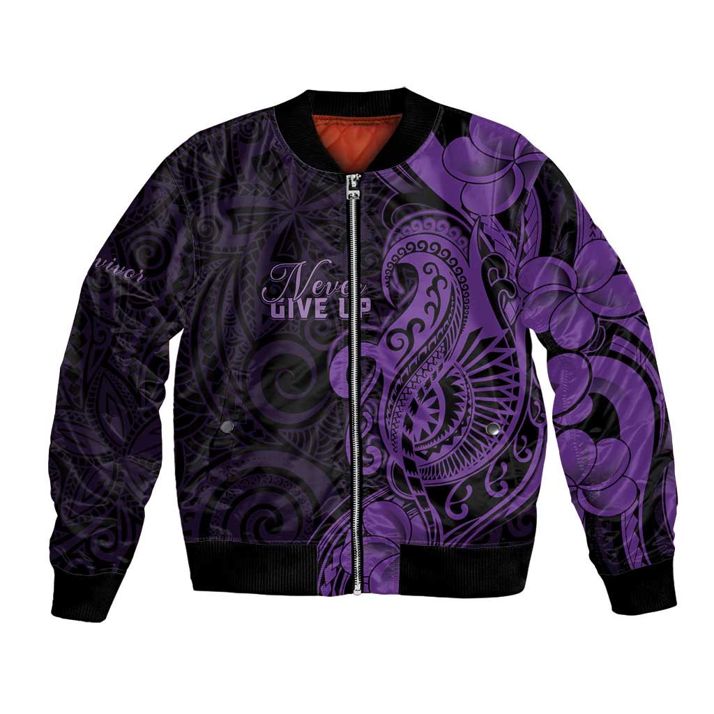 Personalised Lupus Warrior Bomber Jacket Never Give Up Polynesian Style LT05 Unisex Purple - Polynesian Pride
