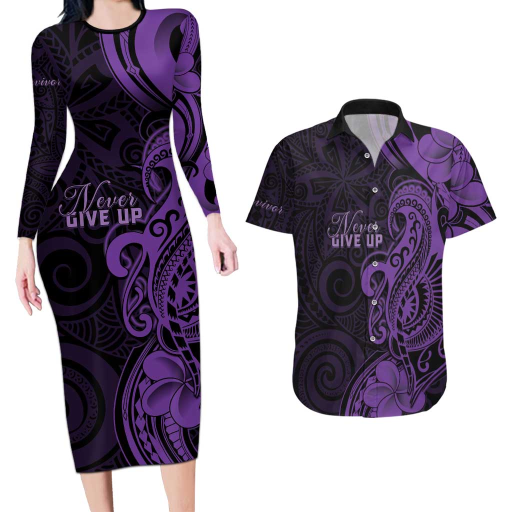Personalised Lupus Warrior Couples Matching Long Sleeve Bodycon Dress and Hawaiian Shirt Never Give Up Polynesian Style