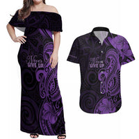 Personalised Lupus Warrior Couples Matching Off Shoulder Maxi Dress and Hawaiian Shirt Never Give Up Polynesian Style LT05 Purple - Polynesian Pride
