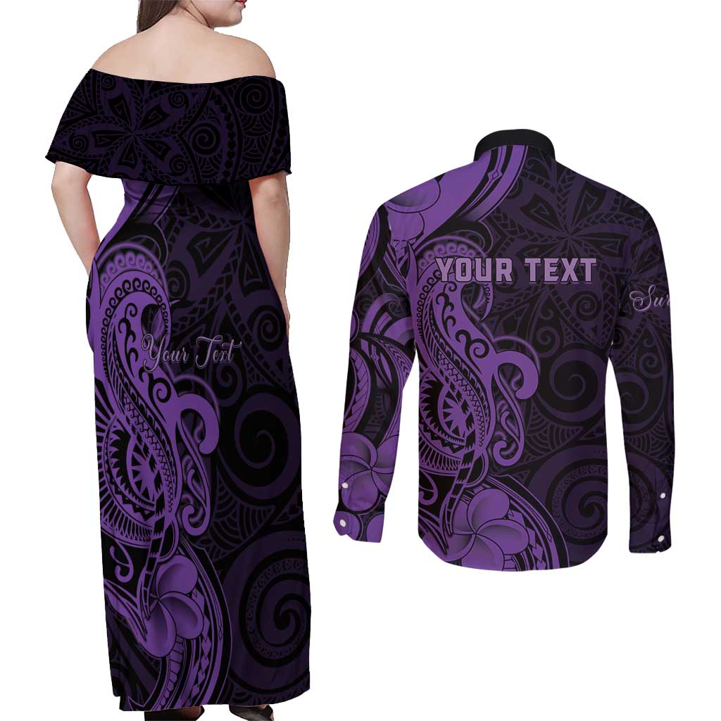 Personalised Lupus Warrior Couples Matching Off Shoulder Maxi Dress and Long Sleeve Button Shirt Never Give Up Polynesian Style