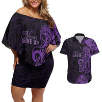 Personalised Lupus Warrior Couples Matching Off Shoulder Short Dress and Hawaiian Shirt Never Give Up Polynesian Style LT05 Purple - Polynesian Pride