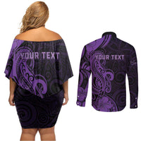 Personalised Lupus Warrior Couples Matching Off Shoulder Short Dress and Long Sleeve Button Shirt Never Give Up Polynesian Style LT05 - Polynesian Pride