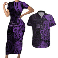 Personalised Lupus Warrior Couples Matching Short Sleeve Bodycon Dress and Hawaiian Shirt Never Give Up Polynesian Style LT05 Purple - Polynesian Pride