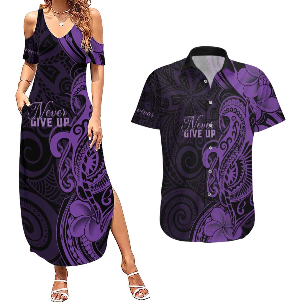 Personalised Lupus Warrior Couples Matching Summer Maxi Dress and Hawaiian Shirt Never Give Up Polynesian Style LT05 Purple - Polynesian Pride