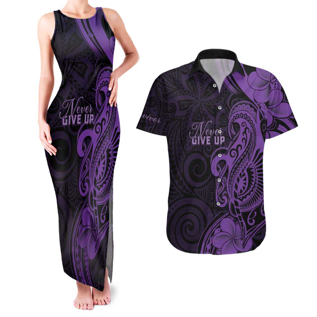 Personalised Lupus Warrior Couples Matching Tank Maxi Dress and Hawaiian Shirt Never Give Up Polynesian Style LT05 Purple - Polynesian Pride