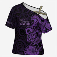 Personalised Lupus Warrior Cross Shoulder Shirt Never Give Up Polynesian Style LT05 Female Purple - Polynesian Pride