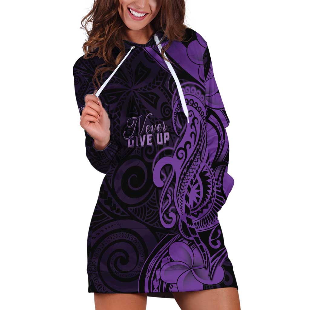 Personalised Lupus Warrior Hoodie Dress Never Give Up Polynesian Style LT05 Purple - Polynesian Pride
